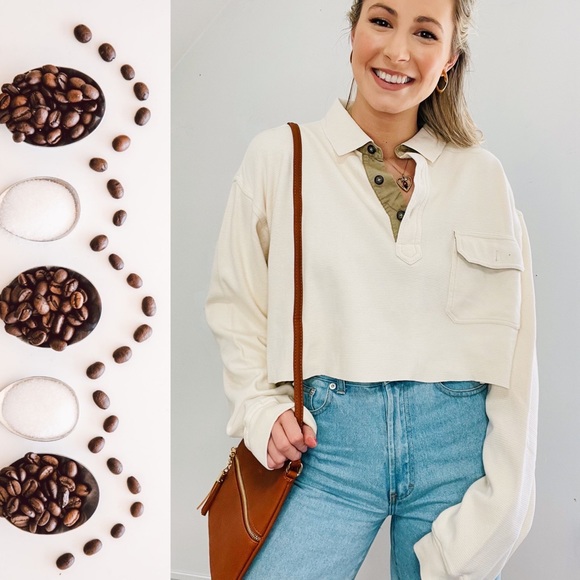 Vintage Sweaters - VINTAGE | Oversized Slouchy Waffle Collared Raw Hem Henley Knit Sweater Crop Top